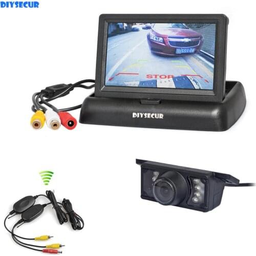DIYSECUR Wireless 4.3" Foldable Car Monitor Reversing Camera Kit Back Up HD Rear View Car Camera IR Night Vision