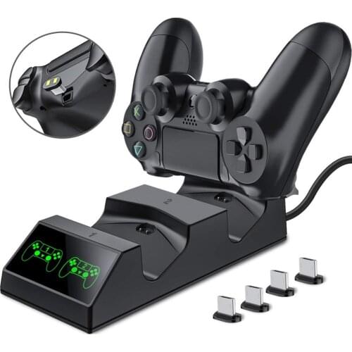 PS4 Controller Charger Playstation 4 Charger Station with 2 Micro USB Charging Dongles Dual Charging Dock for Sony PS4 Slim Pro