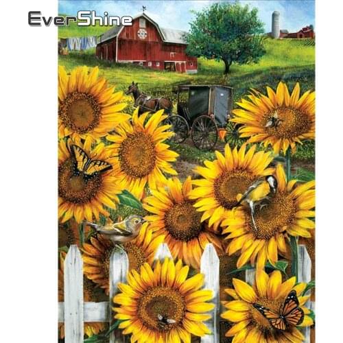EverShine Diamond Painting Landscape Cross Stitch 5D Diamond Embroidery Sunflowers Hot Sale Rhinestones House Decor For Home