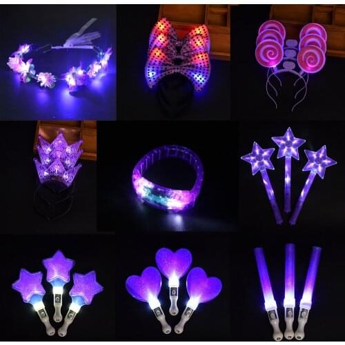 Purple Luminous LED Stick Star Crown Horn Wand Flash Light Ear Headband Hairwear Concert Cheering Prop Women Boys Girls Gift