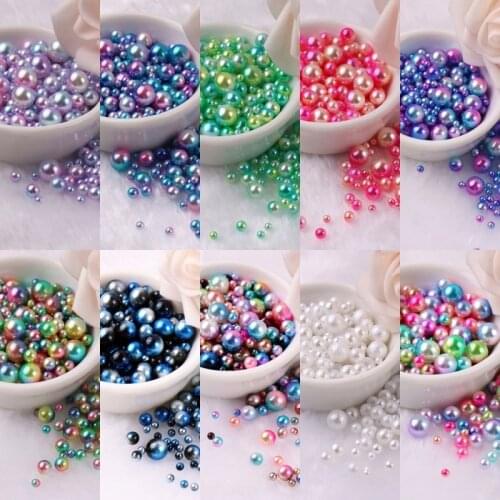 Gradients Pearls 3/4/5/6/8mm Mermaid No Hole Round Acrylic ABS Imitation Pearl Beads for Nail Art DIY Craft Scrapbook Decoration