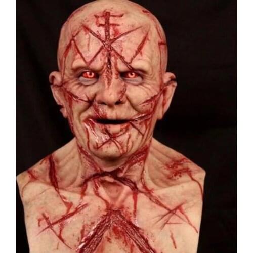 Halloween Blood Face Mask Men Women Bald Scar Masks Adult Halloween Ghastful Bloody Headgear 3D Realistic Human Face Mask