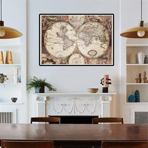 90*60cm The World Map Retro Decorative Canvas Painting Medieval Latin Wall Art Poster Living Room Home Decor School Supplies