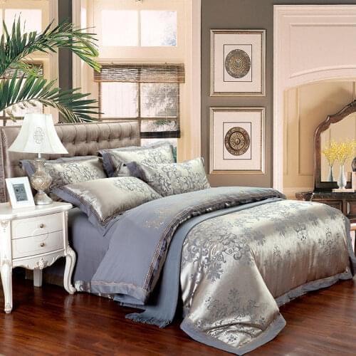 Embroidery Satin Jacquard Silk Cotton Bedding Set Luxury 4pcs Bedclothes Duvet Cover Bed Sheet Linen Pillowcases Queen King Size