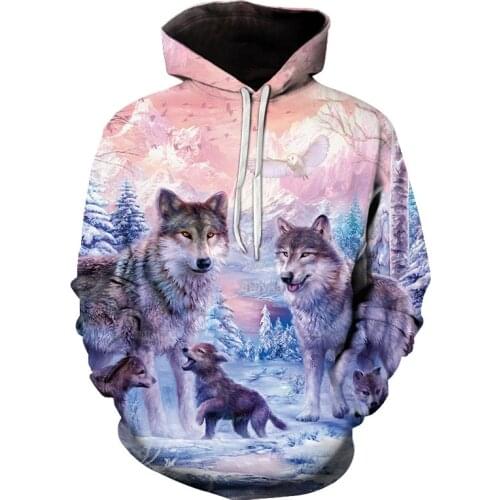 2021 Hot Sale Casual Fashion Handsome Mens Hooded Sweatshirt 3D Printing Shirt Large Size Fox Wolf Thin Style Quick Shipment
