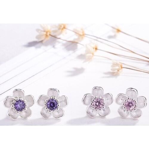 Cute Sweet Peach Flower Stud Earrings for Women Wedding Jewelry Accessories Statement Fashion Rhinestones Crystal Earrings