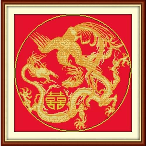 Double happiness with dragon and phoenix cross stitch kit 14ct 11ct print canvas stitching embroidery DIY handmade needlework