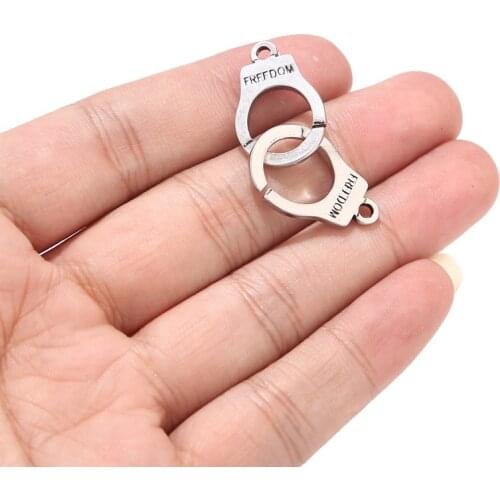 2pcs Stainless Steel Handcuff with Freedom Connectors 40mmx15mm Link Charms for Making Bracelets Necklaces Dangling Earrings
