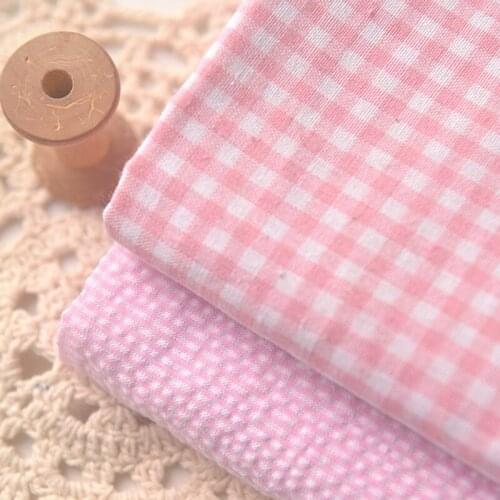 Strawberry Pink Small Grid Tender Pink Striped Cotton Fabric Shirt, Pants, Dress, Tablecloth, Pillow, Sofa Towel Fabric