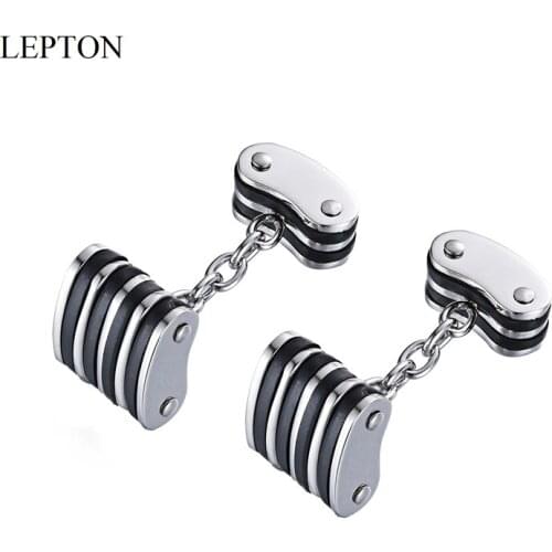 Newest Chain Stainless Steel Cufflinks Lepton Black & Silver Color Cufflink for Mens Wedding Groom Business Cuff Links Gifts