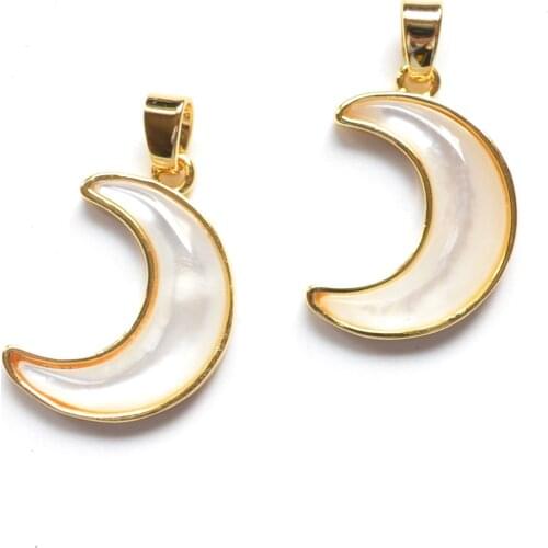 New moon shape Shell pearl pendant with gold electroplated edges