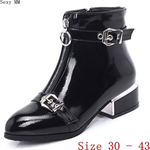 Autumn Women Med Heels Ankle Boots Booties Motorcycle Shoes Woman Med Heel Short Boots Small Plus Size 30 31 32 33 - 40 41 42 43
