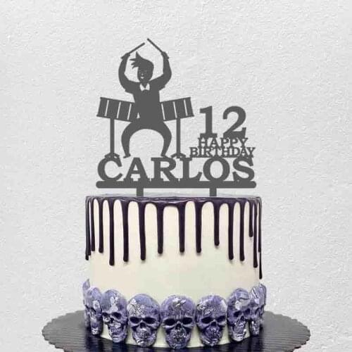 Personalized Music Topper Custom Name Age Boy Playing Drum Set Cake Topper Boy Birthday Party Cake Decoration Topper