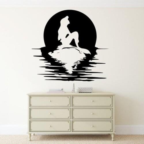 Princess Wall Decal Ariel Mermaid Sunset Ocean Style Door Window Vinyl Stickers Kids Girls Bedroom Bathroom Home Decor Art Q823