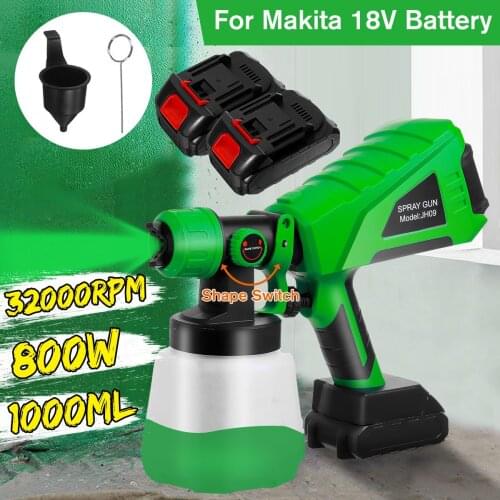 Drillpro 1000ml Cordless Electric Spray Gun Paint Sprayer 2 Batteries Airbrush Nozzle Adjust Car Spraying for Makita 18V Battery