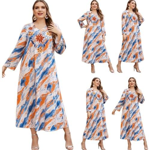 Multicolor Print Women Long Dress Kaftan Elegant Muslim Arab Islamic Clothing Abaya Dubai Ramadan Eid Plus Size Elegant Fashion