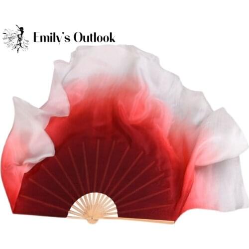 Burgundy White Silk Veil One Pair Women Large Colorful Flowy Silk Dance Flutter Fan Veil Hand Painted Flag Streamer Belly Dance