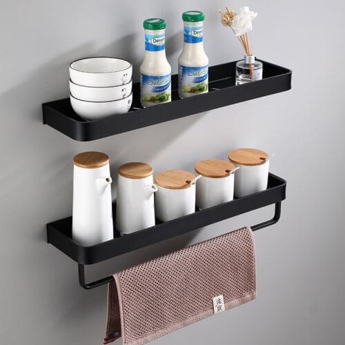Bathroom Storage Rack Black Aluminum Shower Room Shelf Wall Mounted Bathroom Kitchen Corner Shelf Storage Rack