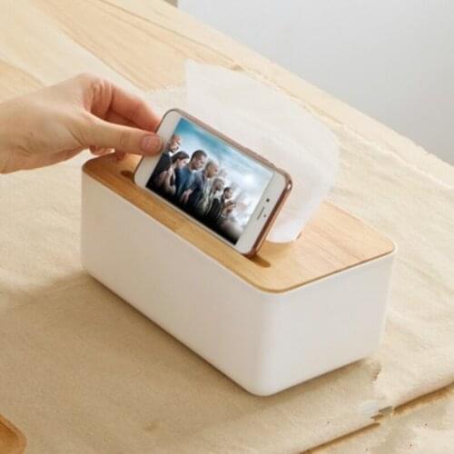 Rubber Wood Cover Tissue Box Creative Seat Type Roll Paper Tissue Canister Eco-Friendly Wood&PS Table Decor