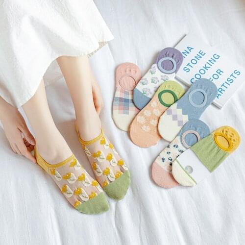 Womens Socks Slippers Cute Printed No Show Socks Fashion Summer Breathable Women Happy Socks Women Invisible Socks Korea Style