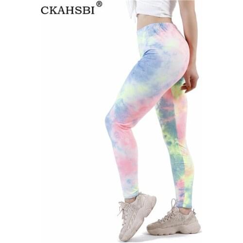 CKAHSBI Women Fitness Sports Running Sportswear Stretchy Leggings Gym Pants Yoga Gradient Graffiti Tie-Dye Polyester 2021 Bottom