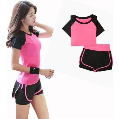 Fitness Women Jogging Set Gym 2 Piece Shirt Shorts Exercise Workout Sport Suit Girls Sportswear Athletic Stitching Running Sets