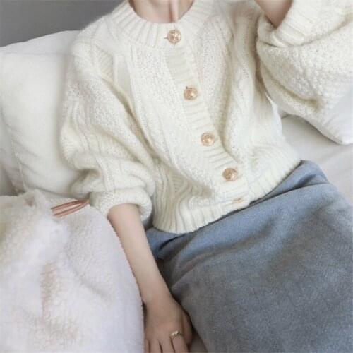 LMQ NEW 2020 Fall Winter Women Single-Breasted O-Neck Knitted Cardigan Sweater Long Sleeve Short Soft Elegant Chic Outwear Tops