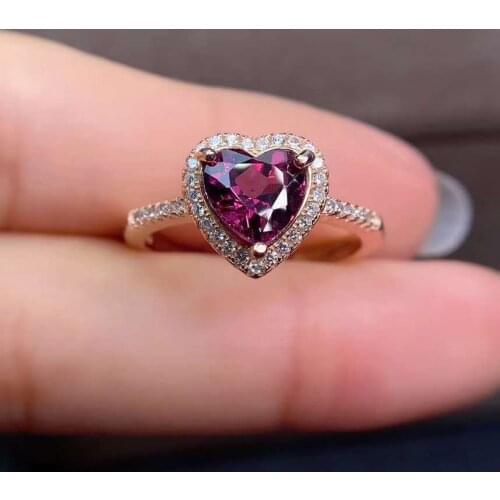 Natural Garnet S925 Sterling Silver Heart-shaped Ring Fine Fashion Weddings Jewelry for Women Free Shipping MeibaPJ FS