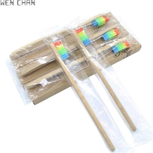 1 PCColorful Head Bamboo Toothbrush Wholesale Environment Wooden Rainbow Bamboo Toothbrush Oral Care Soft Bristle