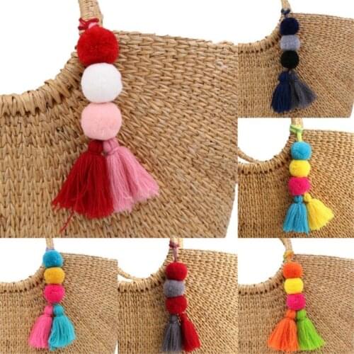 1 PC Handmade Pom Pom Colorful Tassel Keychain Bag Charms Gradient Colors Key Holder Boho Jewelry Accessories Gift For Women