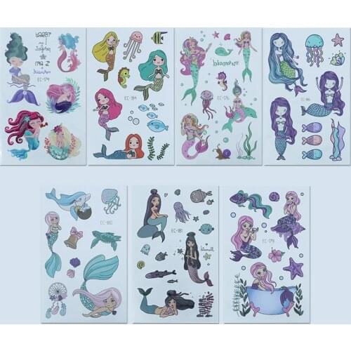 10pcs Mermaid Temporary Tattoos Stickers Waterproof Tattoo Sticker Mermaid Tattoo Kids Birthday Decoration Party Supplies