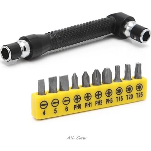10 in 1 Socket Screwdriver L-shaped Angle Head Twin Wrench Driver Torx Flat Bit
