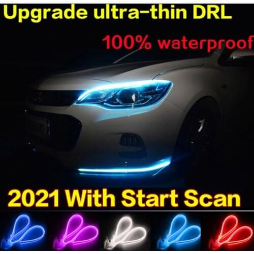 2PCS DRL Turn Signal Flowing Light Guide Strip LED Headlight Car Daytime Running Lights Waterproof Light Bar 30CM 45CM 60CM