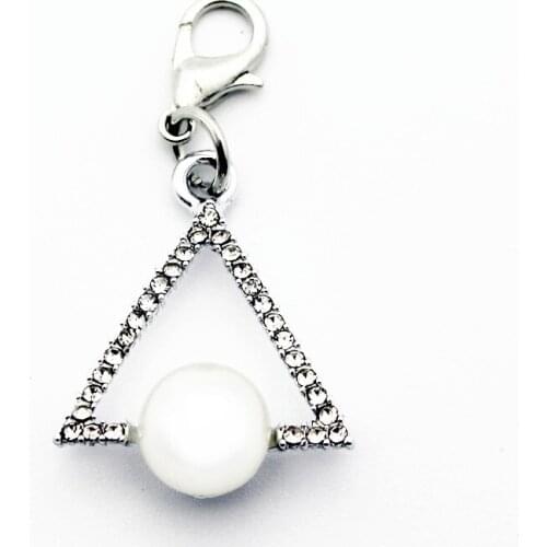 20pcs/lot triangle crystal pearl Dangle Charms Lobster Clasp Hanging Charm For Bracelet&Pendant Floating Charms Jewelry