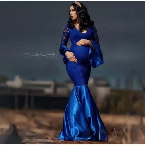2021 Elegant Mermaid Maternity Dresses for Photo Shoot Sexy V-Neck Off Shoulder Pregnancy Photography Maxi Dress Pregnant Women