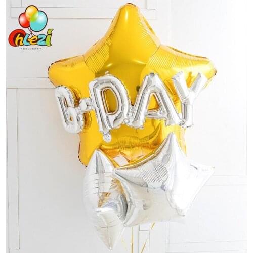 5pcs Happy birthday idea decor Suit Foil balloon 32inch large size Gold star Helium balloon Silver Globos Pure color Baby Shower