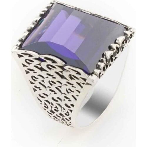 925 sterling Silver Blue Zircon Stone Mens Ring