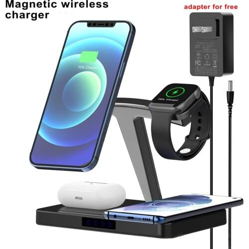 4 in 1 Strong Magnetic Wireless Qi Charger For iPhone 12 Pro Airpods 2 Pro iWatch 6 5 4 3 15W Fast Charging Stand Station Dock