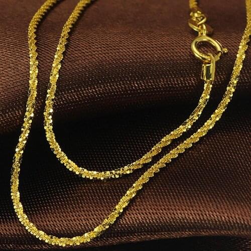 Pure Solid 18K Yellow Gold Necklace Width 1.3mm Shining Full Star Chain Necklace Stamped Au750 For Women 40-45cm