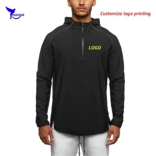Custom LOGO Breathable Outdoor Pullover Running Hoodies Men Gym Training Hooded Jacket Quick Dry Half Zipper Fitness Sweatshirt