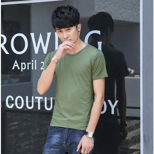 2021 T Shirt Summer Clothes White V-neck Short Sleeve T-shirt Male Half Sleeve Solid Color Slim Fit Shirt Tshirt Solid Casual