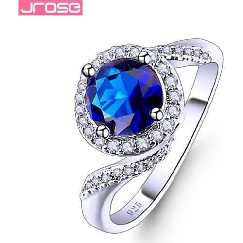 JROSE Cocktail Style Blue Black White Cubic Zircon Fashion Women Men Jewelry Silver Wedding Engagement Party Ring Size 6 7 8 9