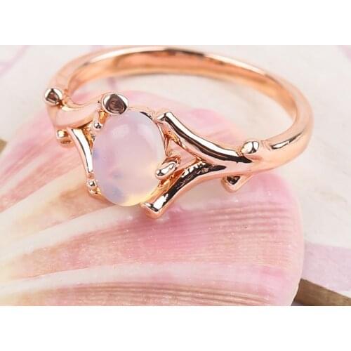 Classic Oval Moonstone Rings for Women Wedding Engagement White Opal Rose Gold Finger Ring Female Anniversary Jewelry Gift