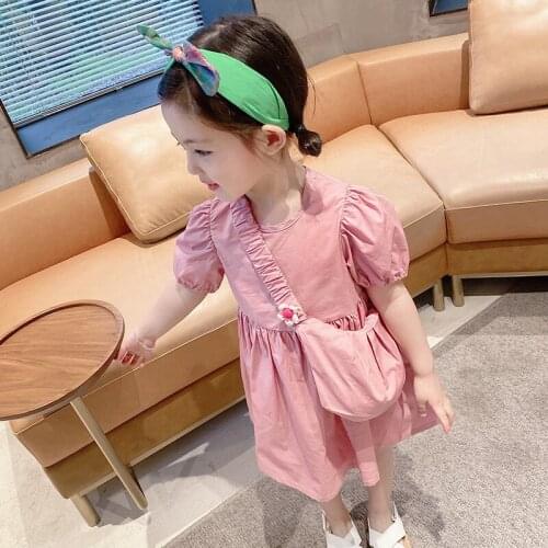 Korean Princess Dresses Kids Girls Summer Fashion Baby Girl Clothes Sweet Pink Vestidos Children Party Casual Costumes with Bags
