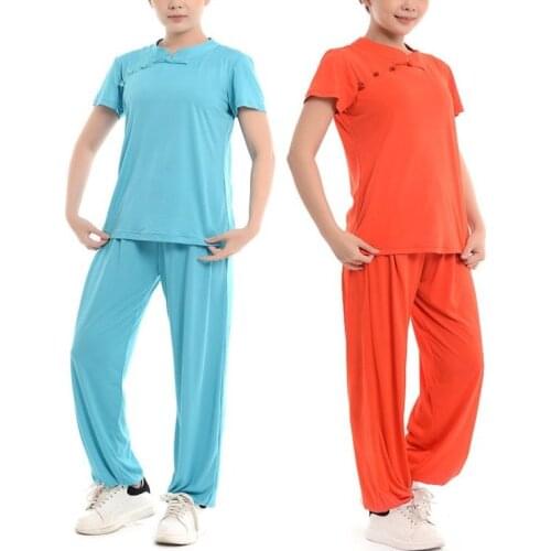 Blue/orange Summer female cotton&linen tai chi suit Kung fu yoga uniforms wushu suits martial arts clothing