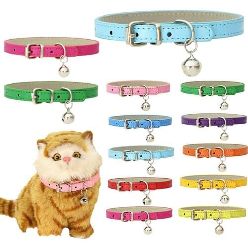 Leather Small Dog Cat Collar with Bell Safety Adjustable Cat Kitten Straps Puppy Necklaces Chihuahua Collars Pet Supplies