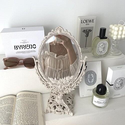 Creative Nordic Silver Plastic Vintage Decorative Mirror Small Round Make-up Bedroom Mirror Ins Table Room Standing Glass Mirror