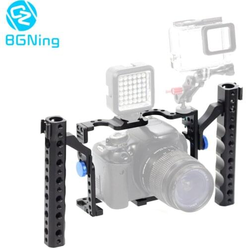 BGNing Aluminium Camera Cage for Panasonic GH5 /GH4 /GH3 Frame Bracket with Cold Shoe Extended Dual Handheld Grips Handles Mount