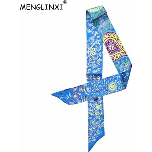 MENGLINXI 2020 New Hot Scarf Women Print 100% Silk Scarf Fashion Bag Ribbons Luxury Brand Long Small Scarf Headwear Headdress