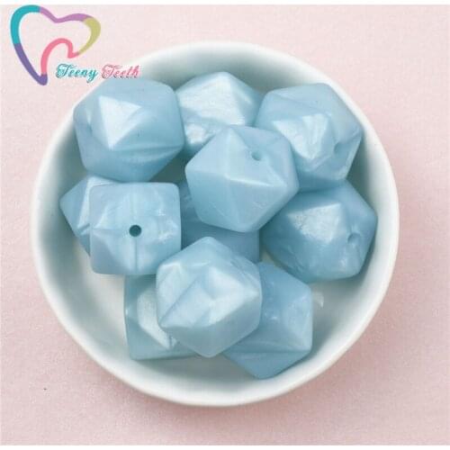 Teeny Teeth 10 PCS Metallic Blue 14-17 MM Hexagon Silicone Beads Baby Teething Beads DIY Baby Pacifier Clip Chain Necklace Toys